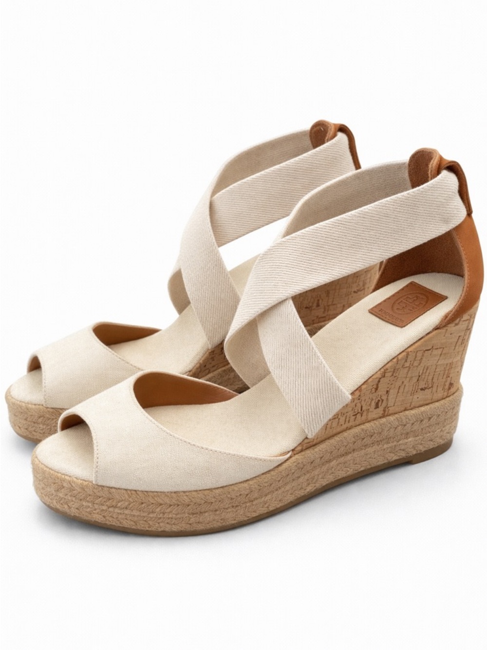 Tory Burch Cream Canvas Espadrille Wedges - Picture 2 of 5